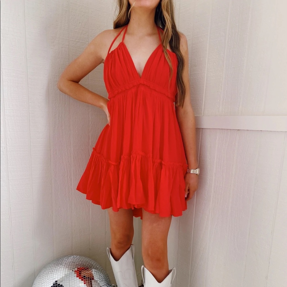 NWT Bright Red Triple Threads Ruffle Dress